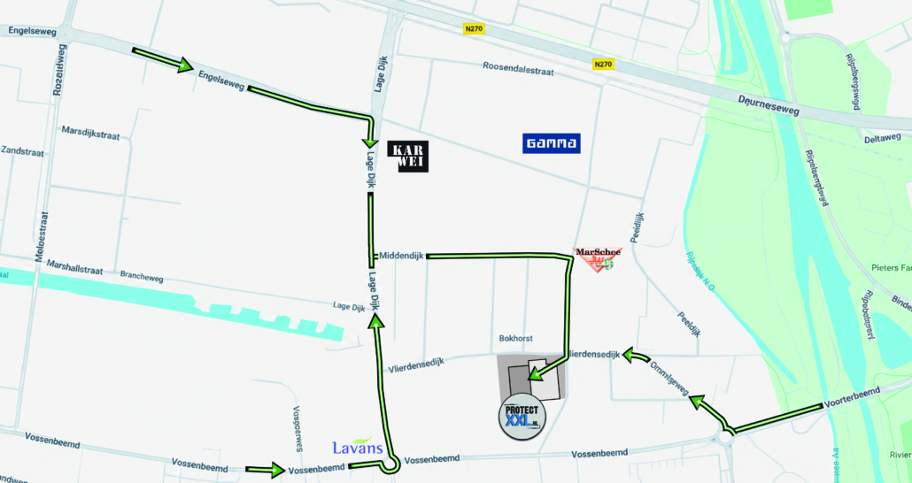 Plattegrond route ProtectXXL groenepijlen